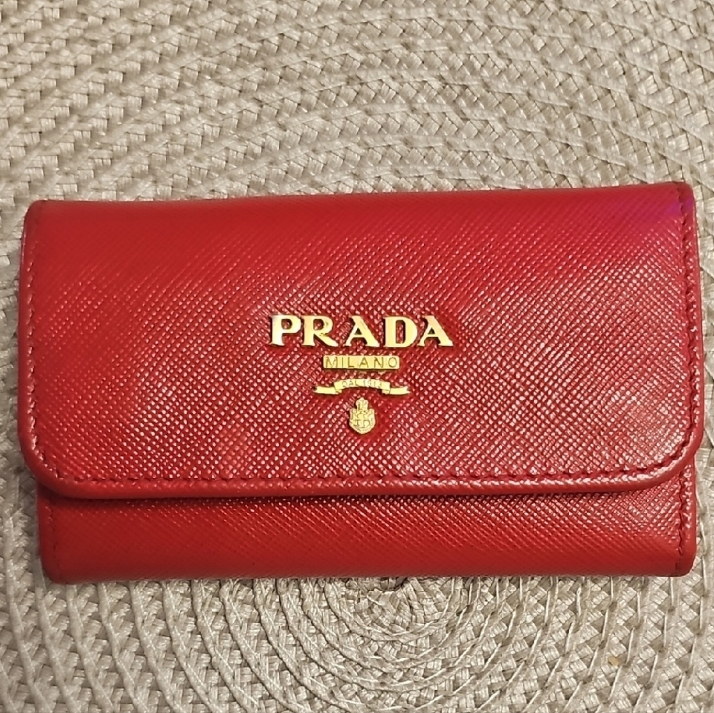 Prada Red Saffiano Leather 6 Key Holder